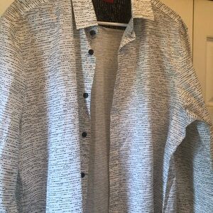 Alfani White Black Patterned Slim Fit Button-Down Shirt